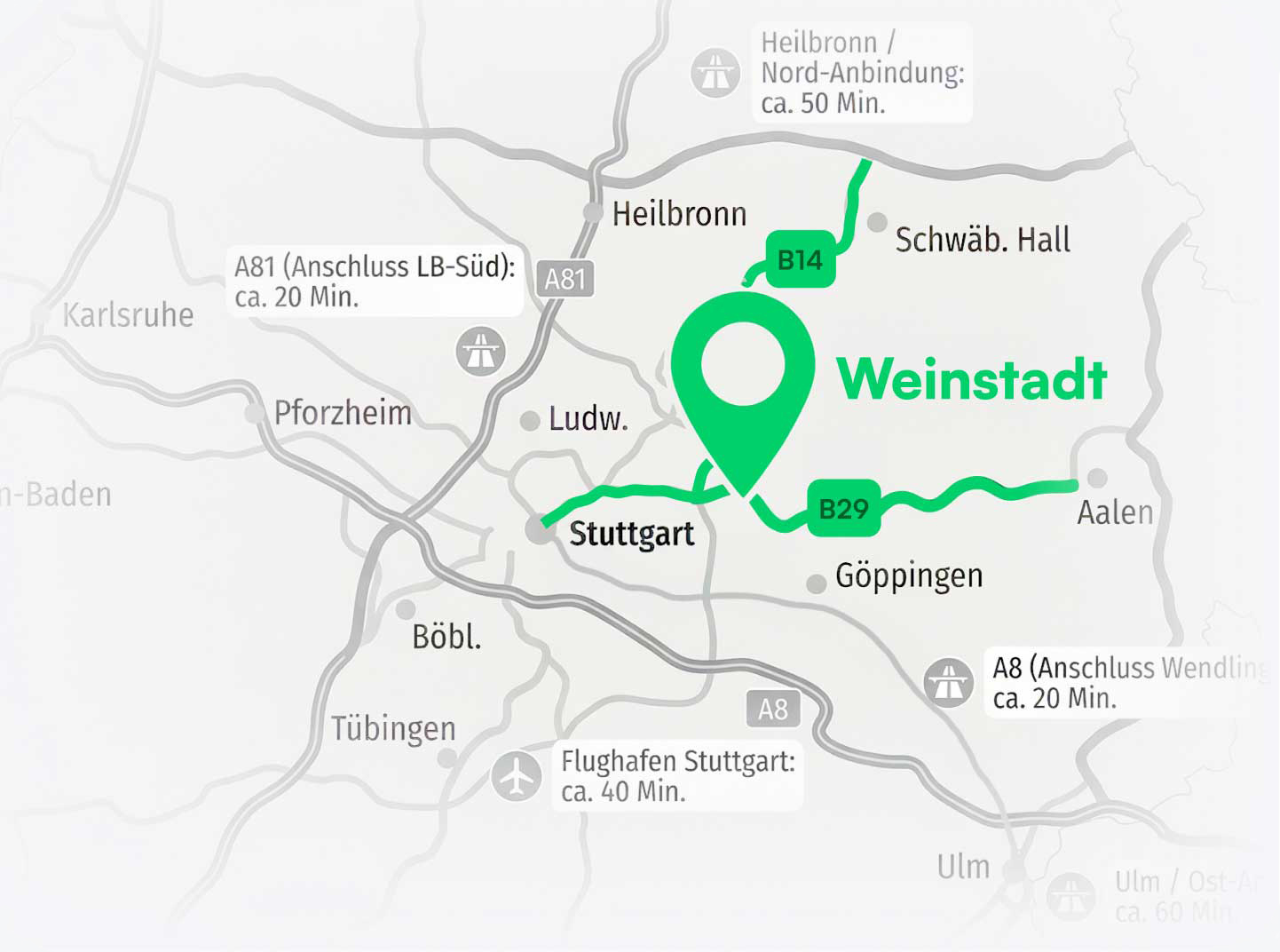 Karte von der Umgebung Weinstadt